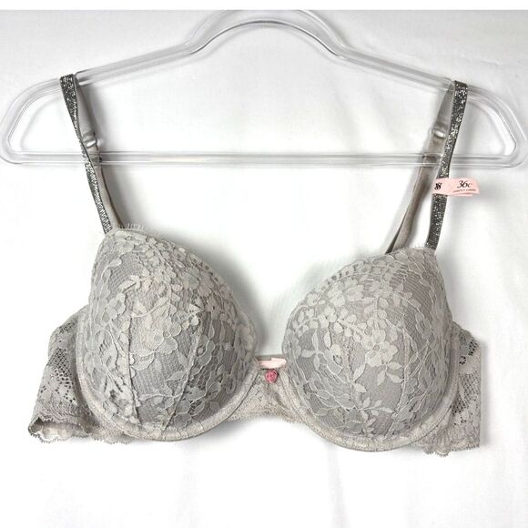 Victoria's Secret Other - Victorias Secret Dream Angels Demi Bra 36C Gray Lace Rhinestone Shine Strap NWOT